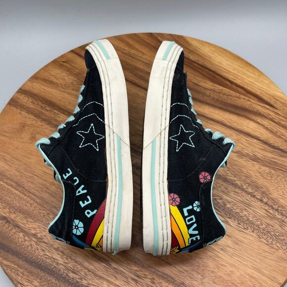 Converse Chuck Taylor All Star CTAS Shoes Womens 7.5 Black Peace Signs Casual - Picture 6 of 8